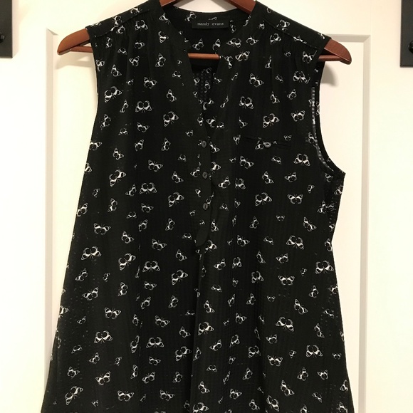 Mandy Evans sleeveless blouse, Size L, black with butterfly pattern - Picture 1 of 3